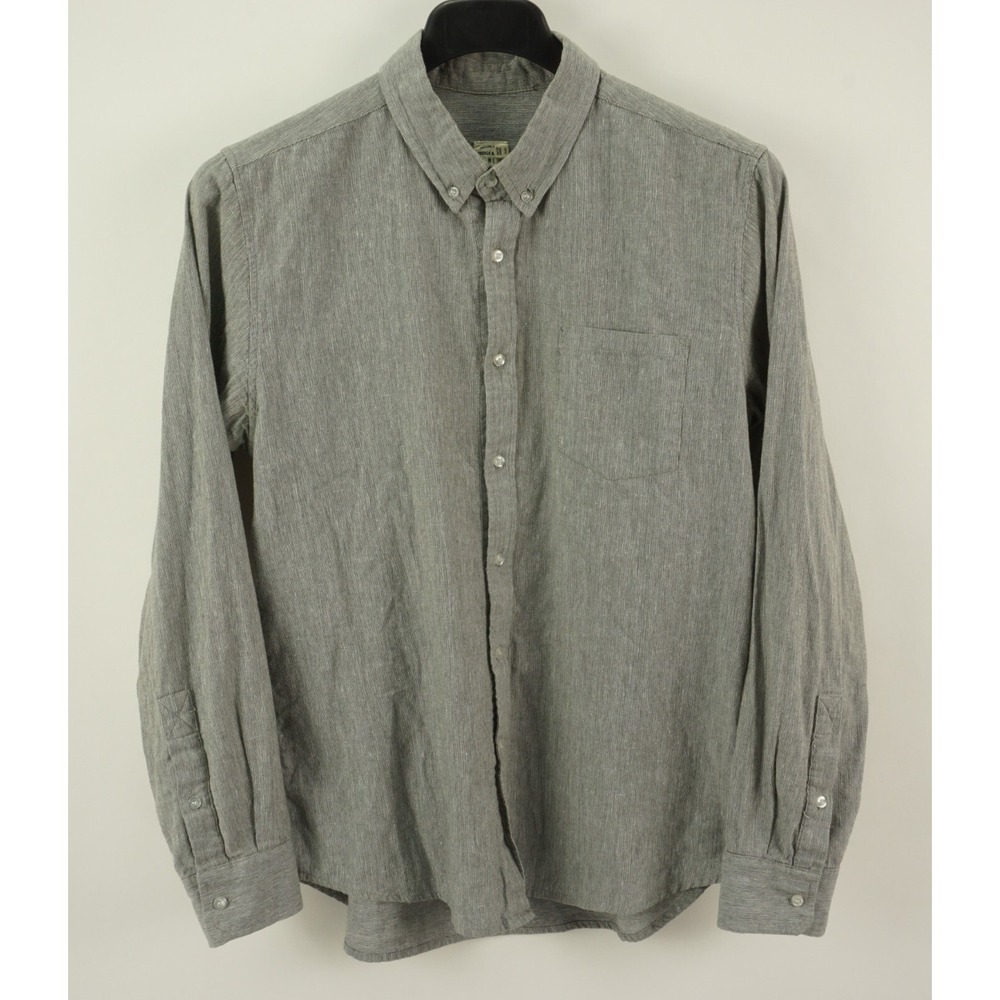 Bridge & Burn Linen Blend Mens Large Long Sleeve Gray Textured Button Down Shirt